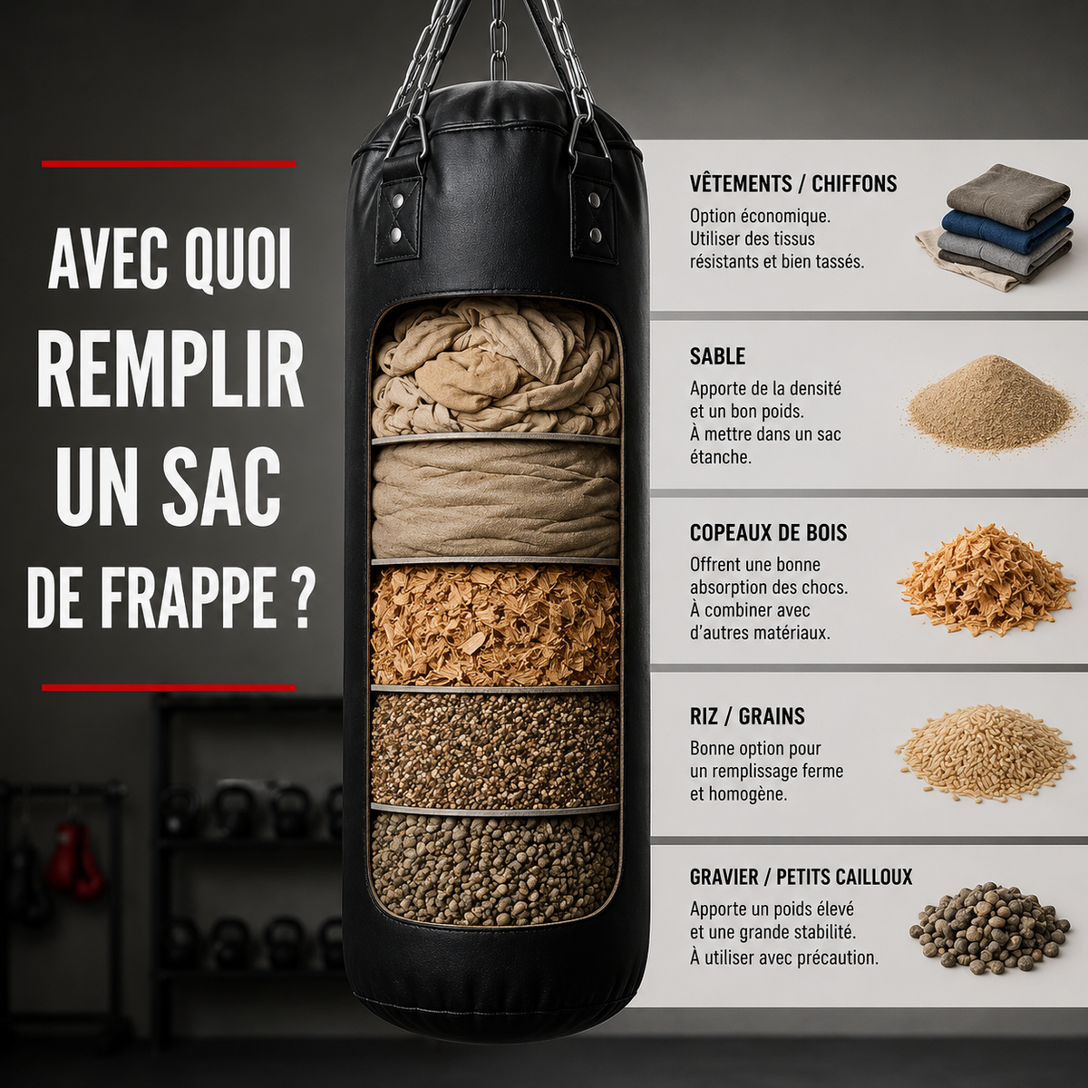 Avec quoi remplir un sac de frappe ?